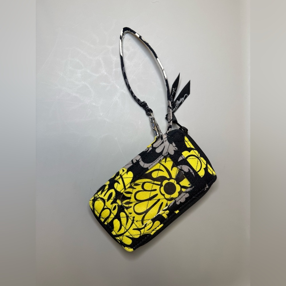 Vera Bradley Quilted Wristlet Wallet Yellow Black Floral Zip Around